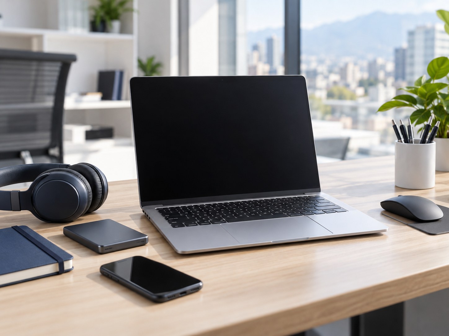 Computador y accesorios de oficina listos para ser trasladados